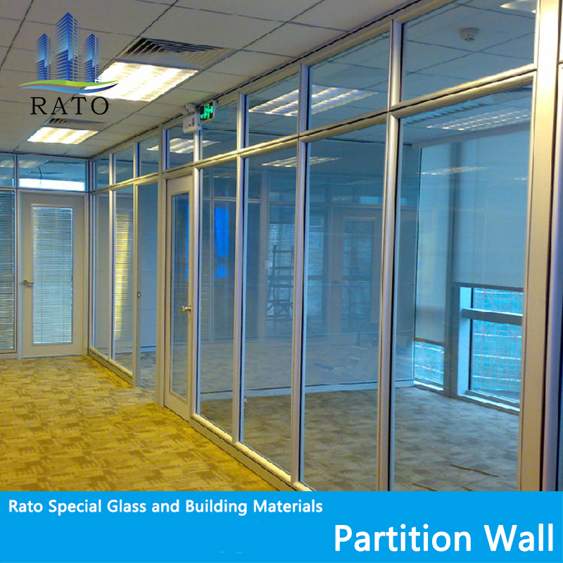 قسم مكتب زجاجي قابل للفك ، قسم زجاجي شفاف بملف PVC ، أنواع زجاج بدون إطار لقسم الجدار